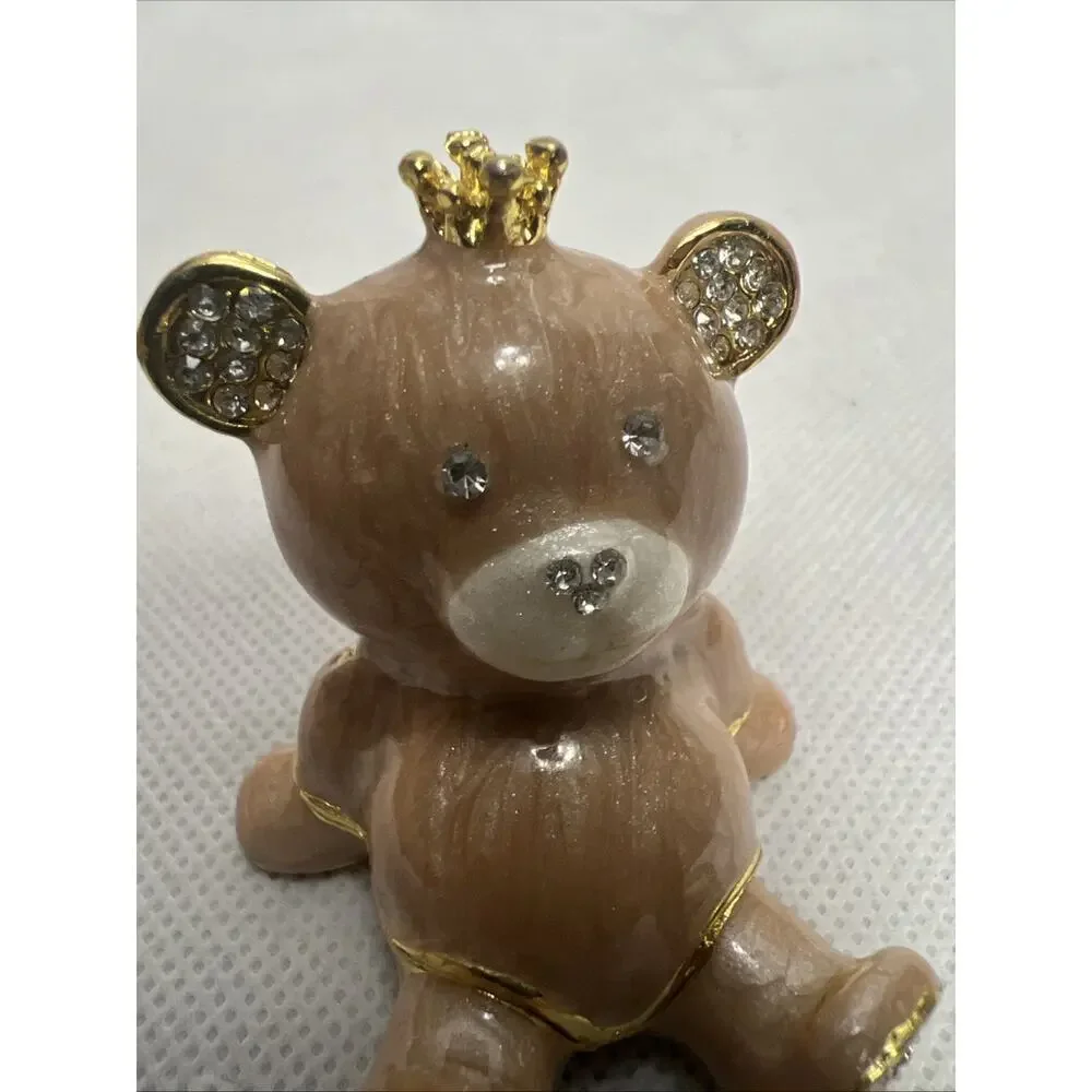 Teddy Bear Trinket Box Baby’s First Jewelry Box Gold Color With Stones Baby Gift